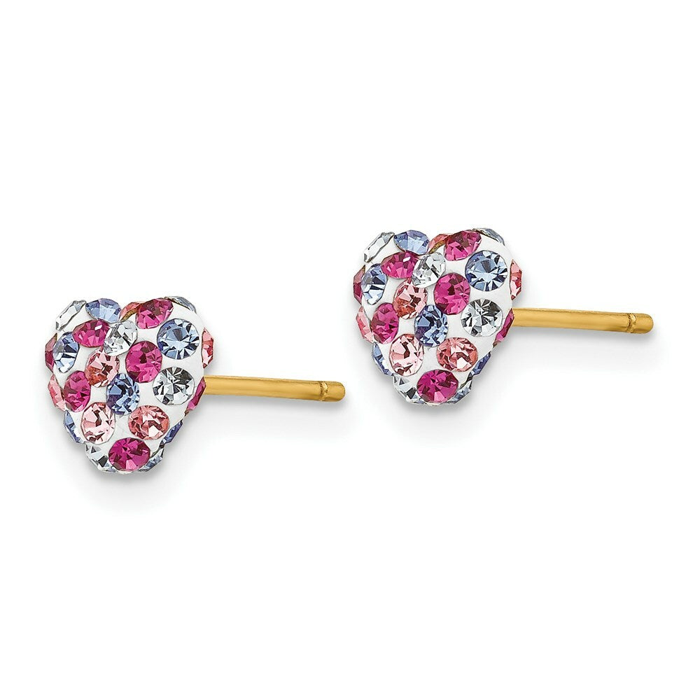 14K Yellow Gold Multi-colored Crystal 6mm Heart Post Earrings