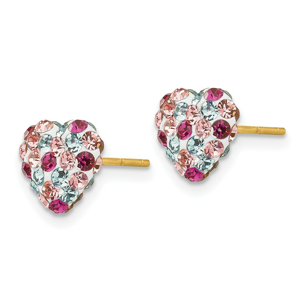 14K Yellow Gold Multi-colored Crystal 6mm Heart Post Earrings