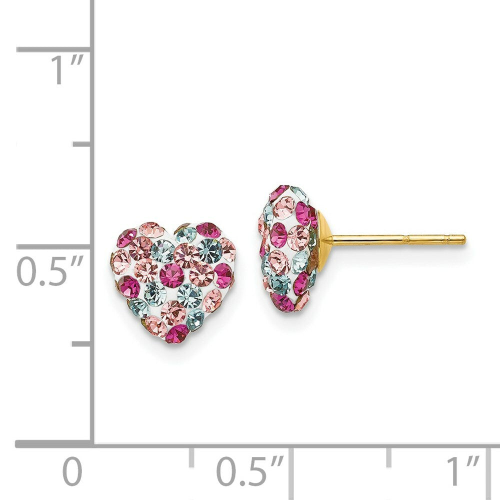 14K Yellow Gold Multi-colored Crystal 6mm Heart Post Earrings