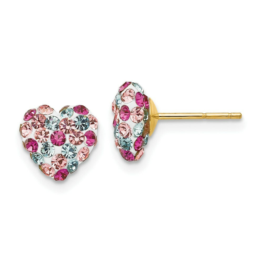 14K Yellow Gold Multi-colored Crystal 6mm Heart Post Earrings