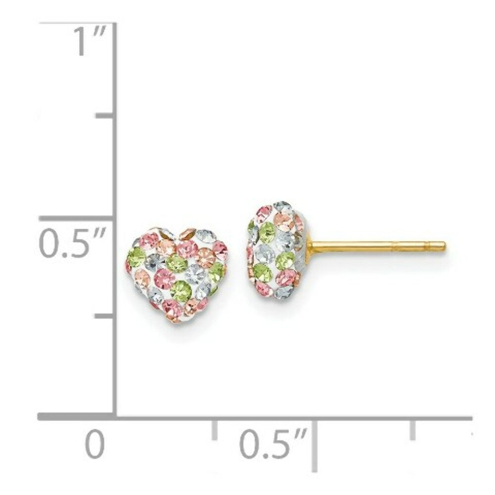 14K Yellow Gold Pastel Multi-colored Crystal 6mm Heart Post Earrings