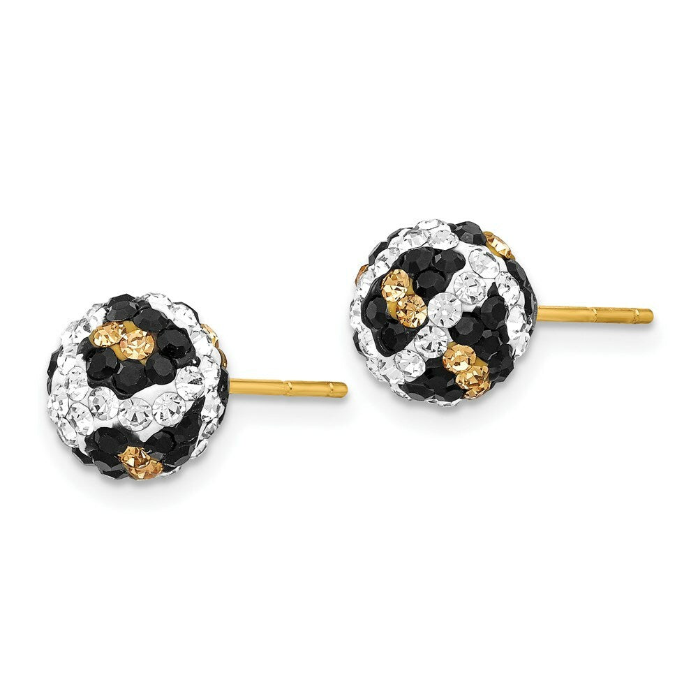 14K Yellow Gold Crystal Leopard White Black Yellow 8mm Post Earrings