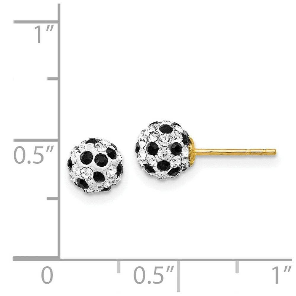 14K Yellow Gold Black and White Crystal 6mm Post Earrings