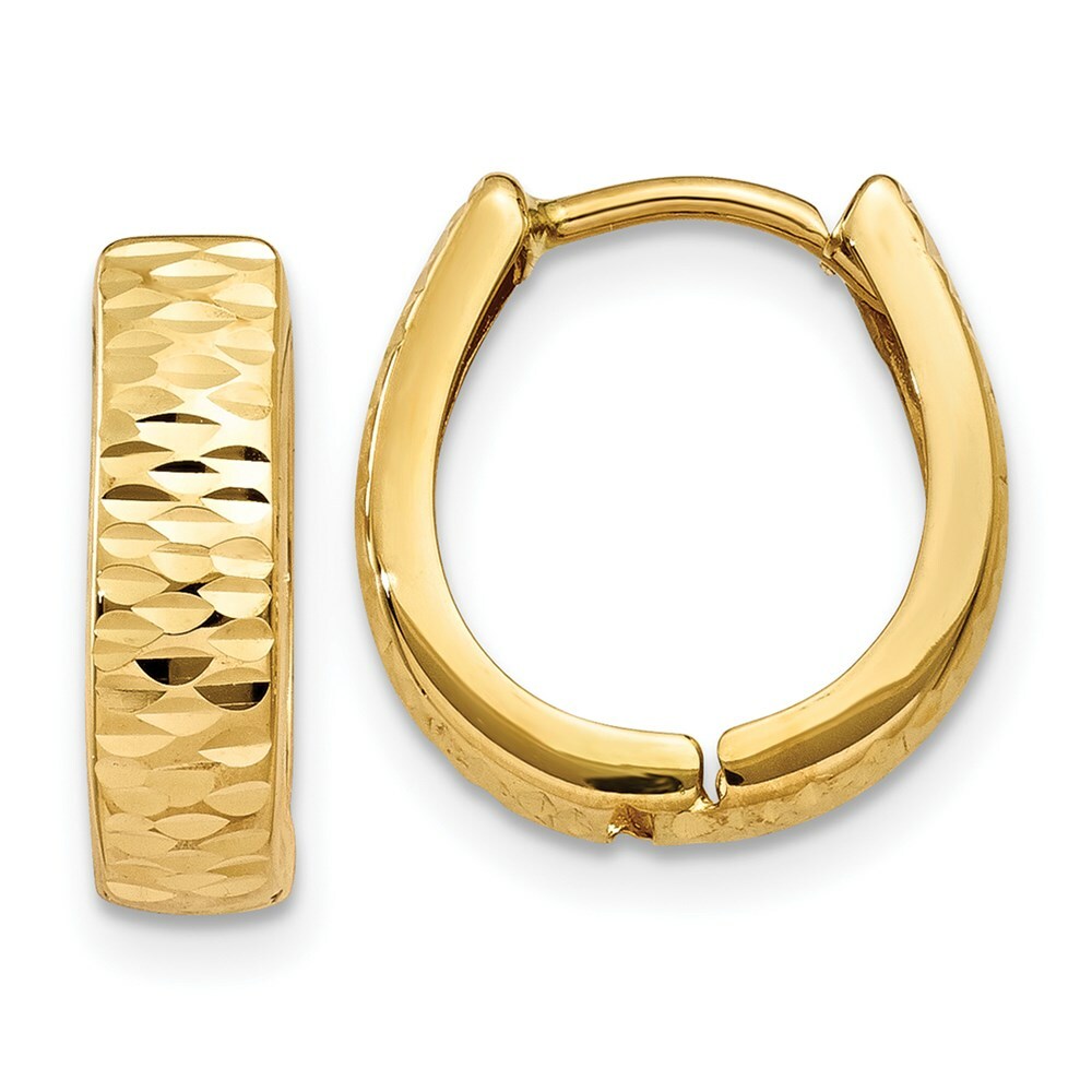 14K Yellow Gold Textured and Polished Hinged Hoop Earrings 12mm length