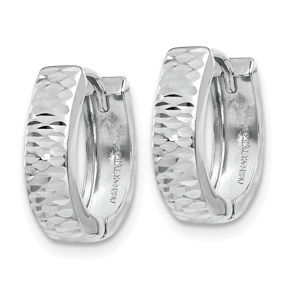 14K White Gold Textured and Polished Hinged Hoop Earrings 3mm width