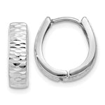 Load image into Gallery viewer, 14K White Gold Textured and Polished Hinged Hoop Earrings 3mm width

