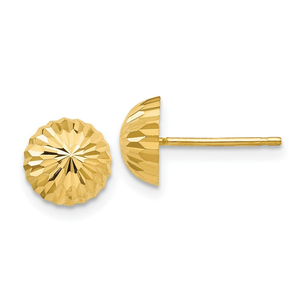 14K Yellow Gold Diamond-cut 8mm Domed Post Earrings