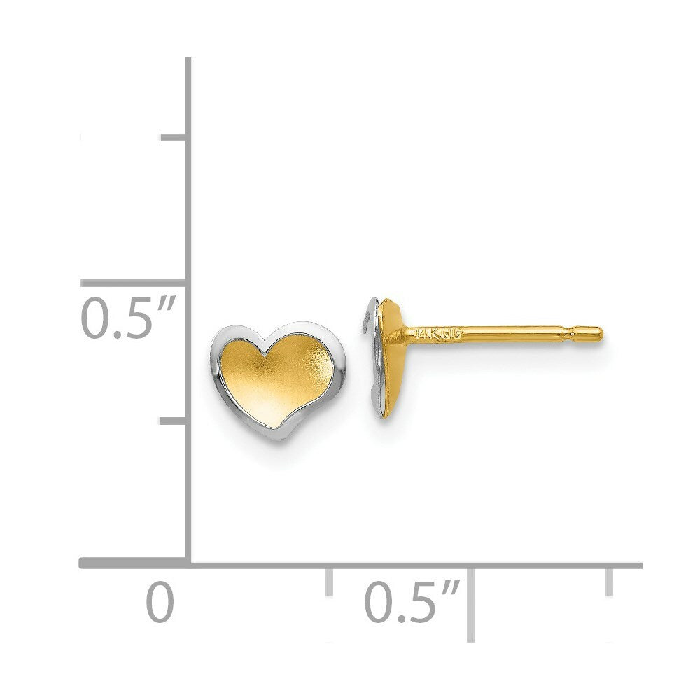 14K Two-tone Gold Polished and Satin Heart Post Earrings