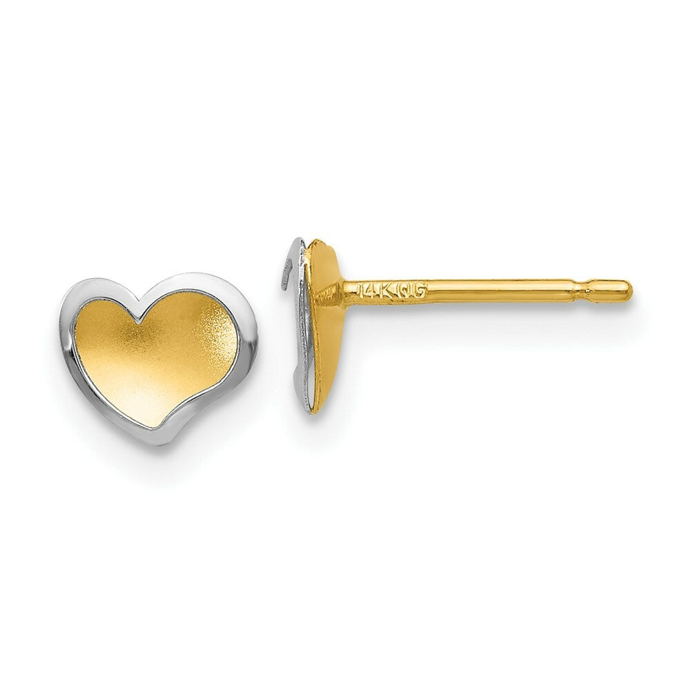 14K Two-tone Gold Polished and Satin Heart Post Earrings