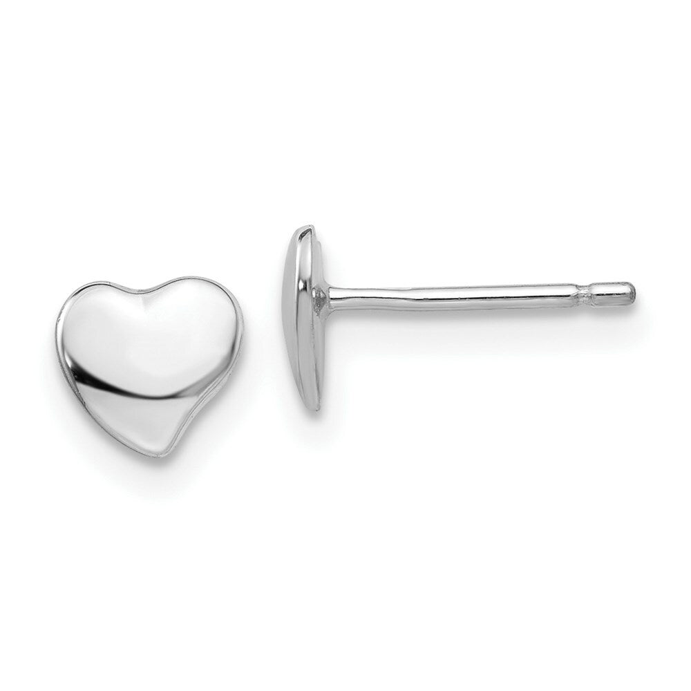 14K White Polished Heart Post Earrings