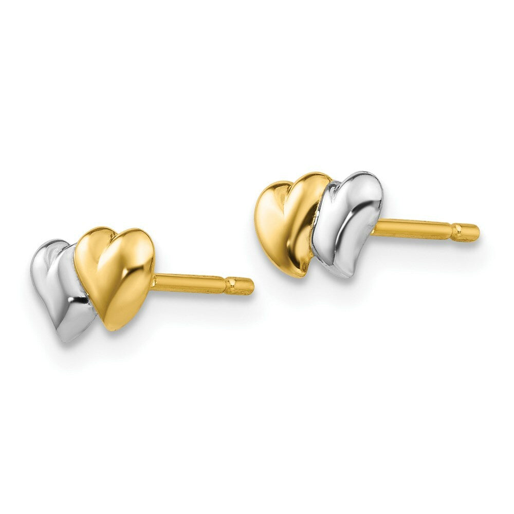 14K Yellow Gold with Rhodium Polished Heart Post Earrings