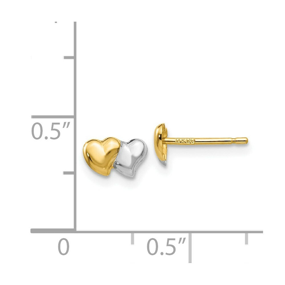 14K Yellow Gold with Rhodium Polished Heart Post Earrings