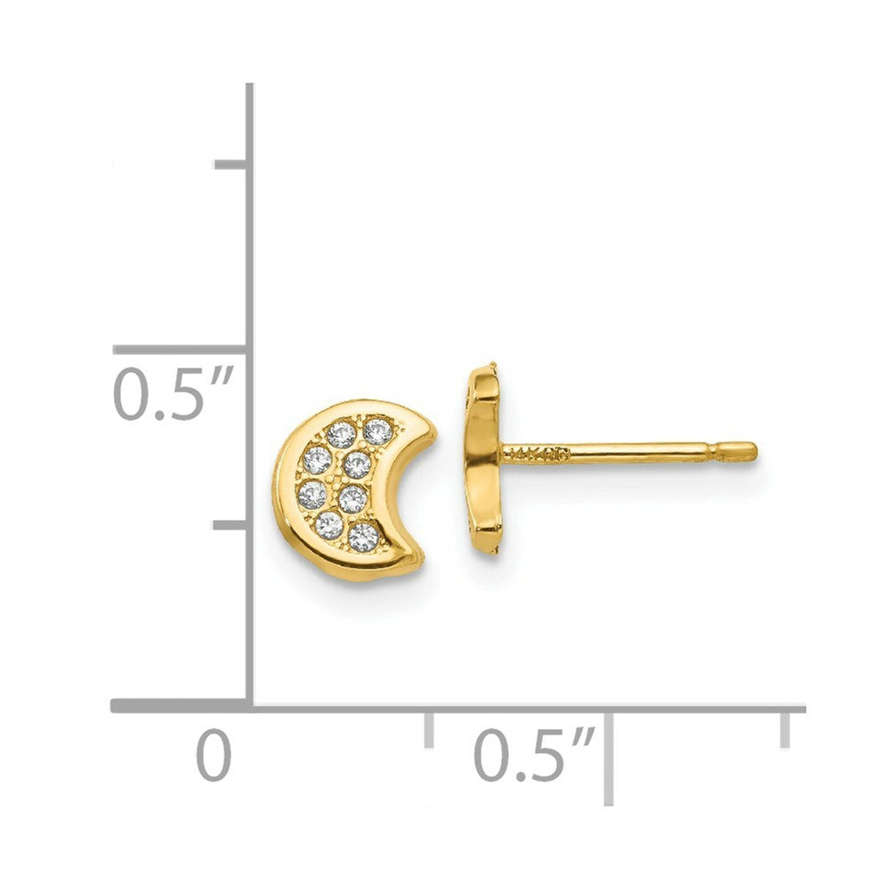 14K Yellow Gold Polished CZ Moon Post Earrings