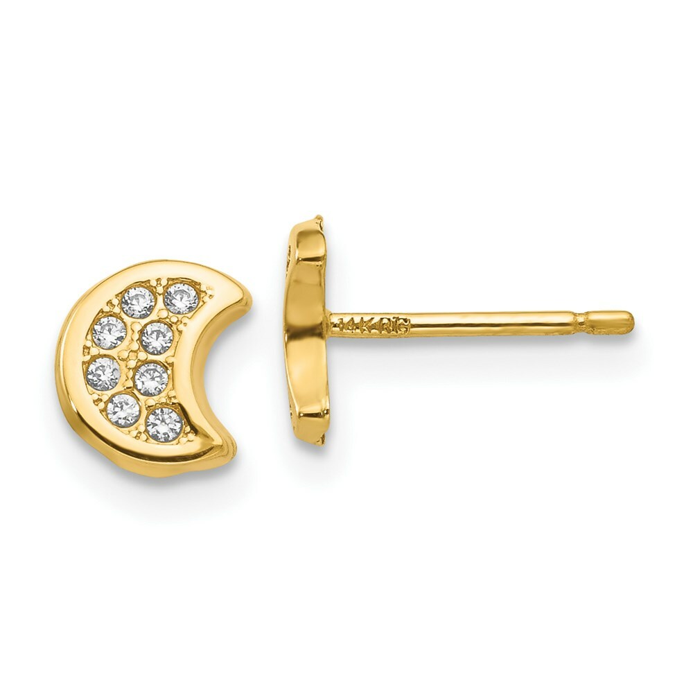 14K Yellow Gold Polished CZ Moon Post Earrings