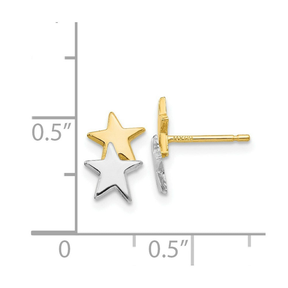 14K Yellow Gold with Rhodium Polished Star Post Earrings