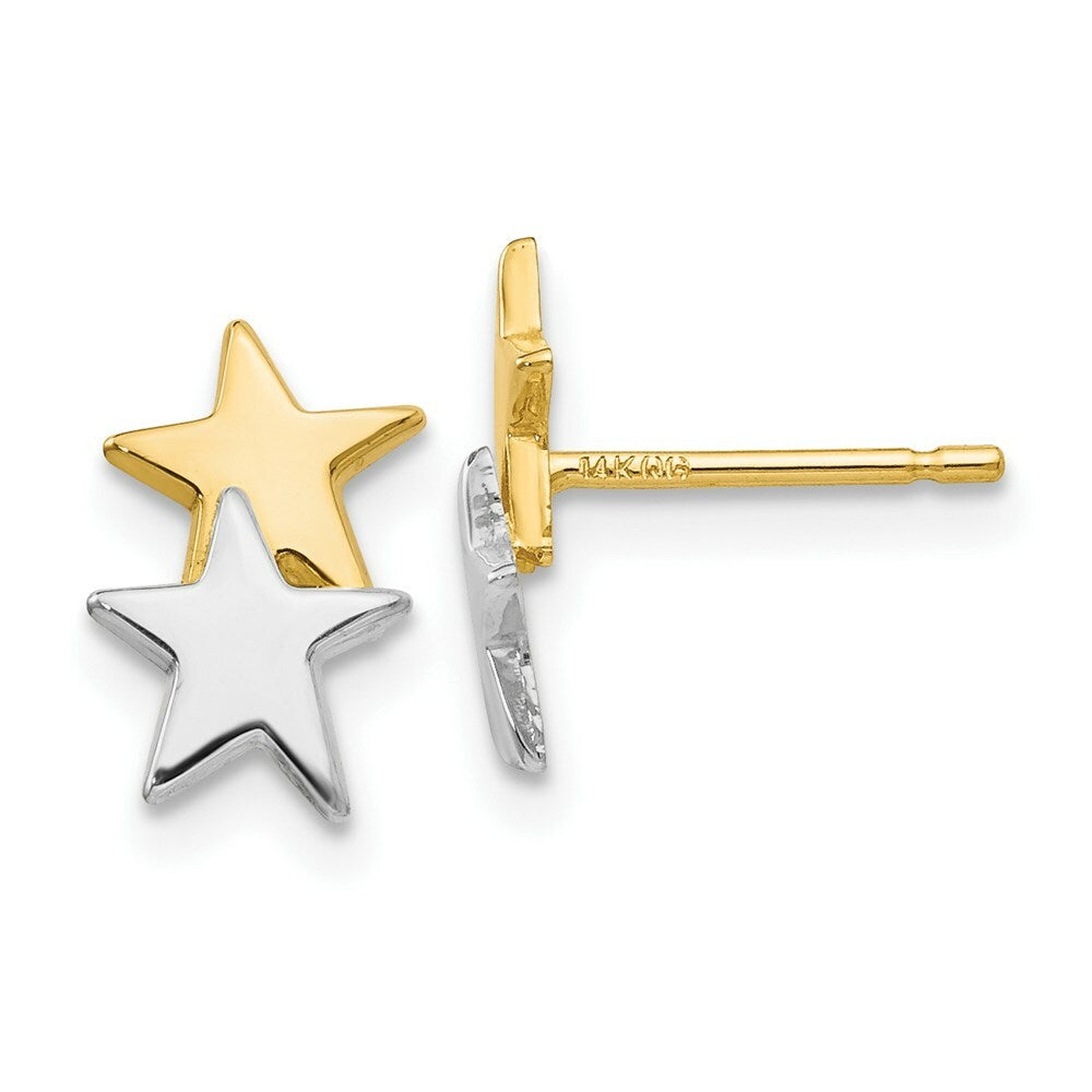 14K Yellow Gold with Rhodium Polished Star Post Earrings