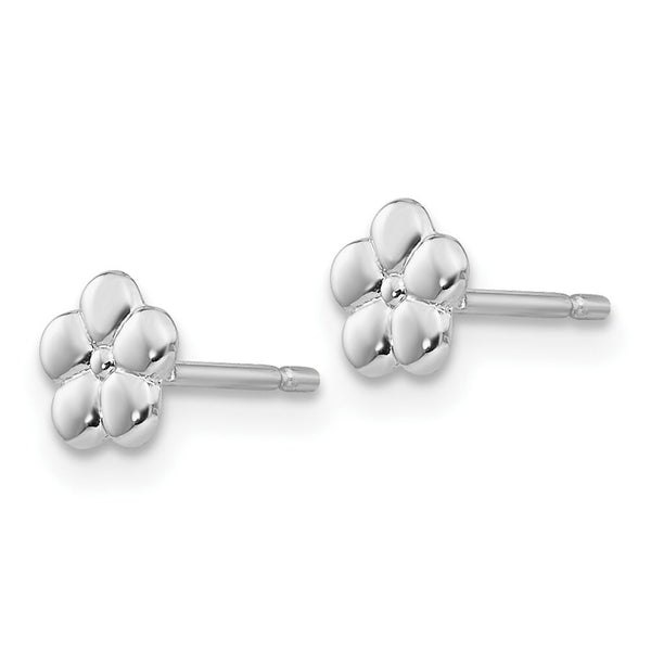 14K White Polished Flower Post Earrings