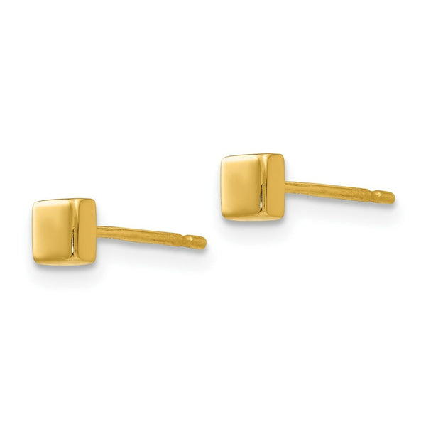 14K Yellow Gold Polished Square Post Ear  3.5mm width