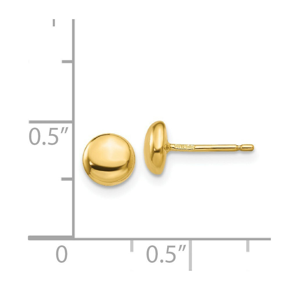 14K Yellow Gold Polished Half Ball Post Earrings  6mm width