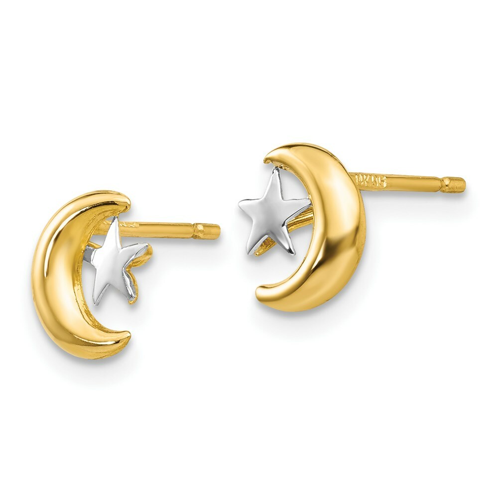 14K Yellow Gold Moon & Star Post Earrings
