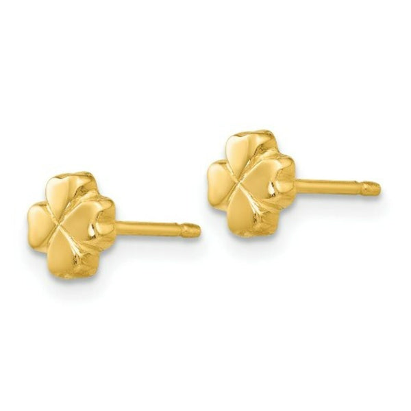 14K Yellow Gold Polished 4-Leaf Clover Post Ear