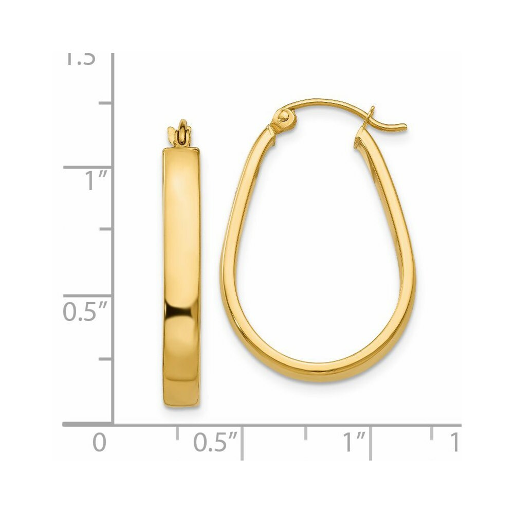 14K Yellow Gold Polished 3.5mm Oval Hoop Earrings  3.5mm width