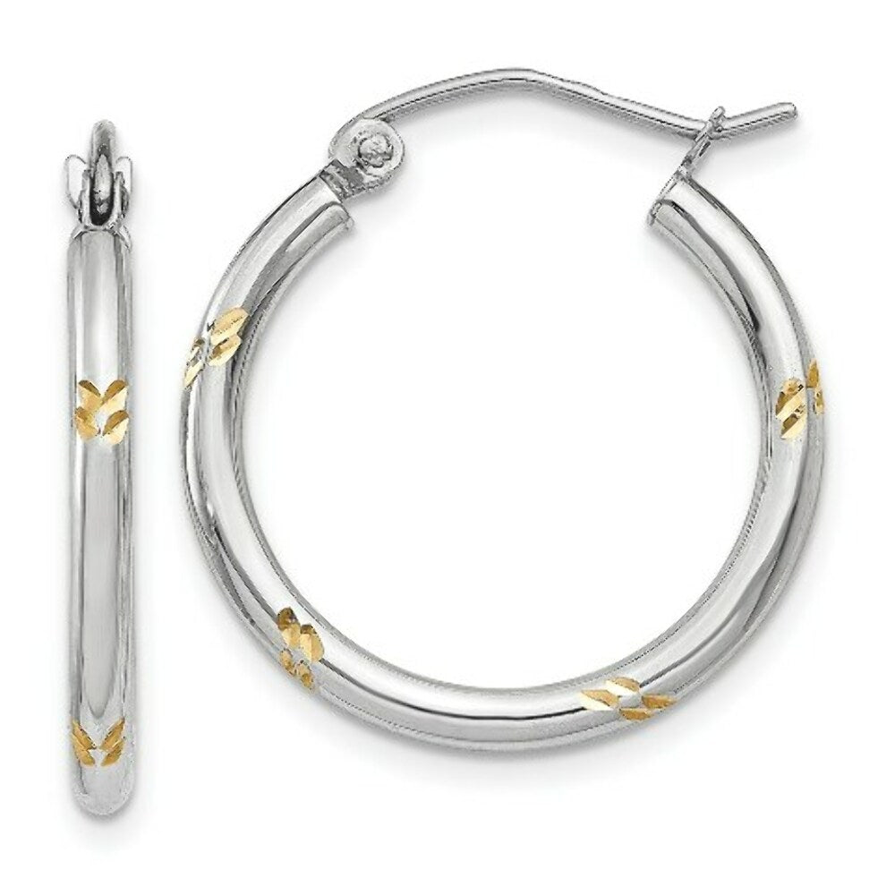 14K Two-tone Gold Hoop Earrings 2mm width