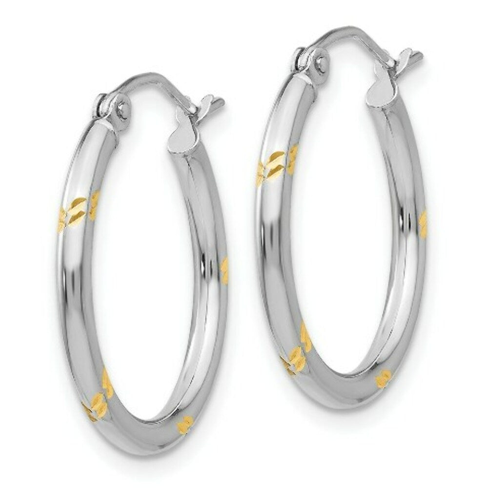 14K Two-tone Gold Hoop Earrings 2mm width