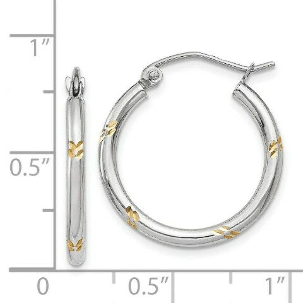 14K Two-tone Gold Hoop Earrings 2mm width
