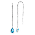 Load image into Gallery viewer, 14K White Gold Blue Topaz Pear Bezel Threader Earrings
