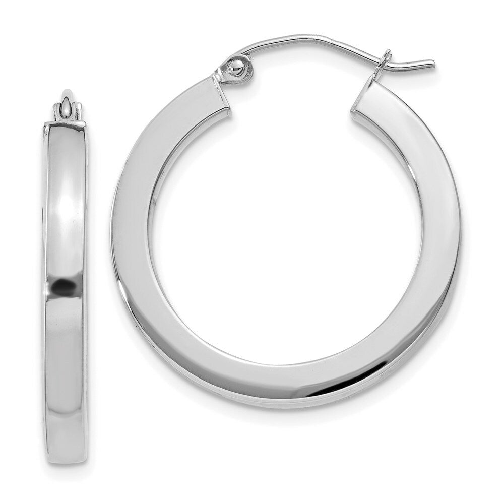14K White Gold 3mm Polished Square Tube Hoop Earrings  3mm width