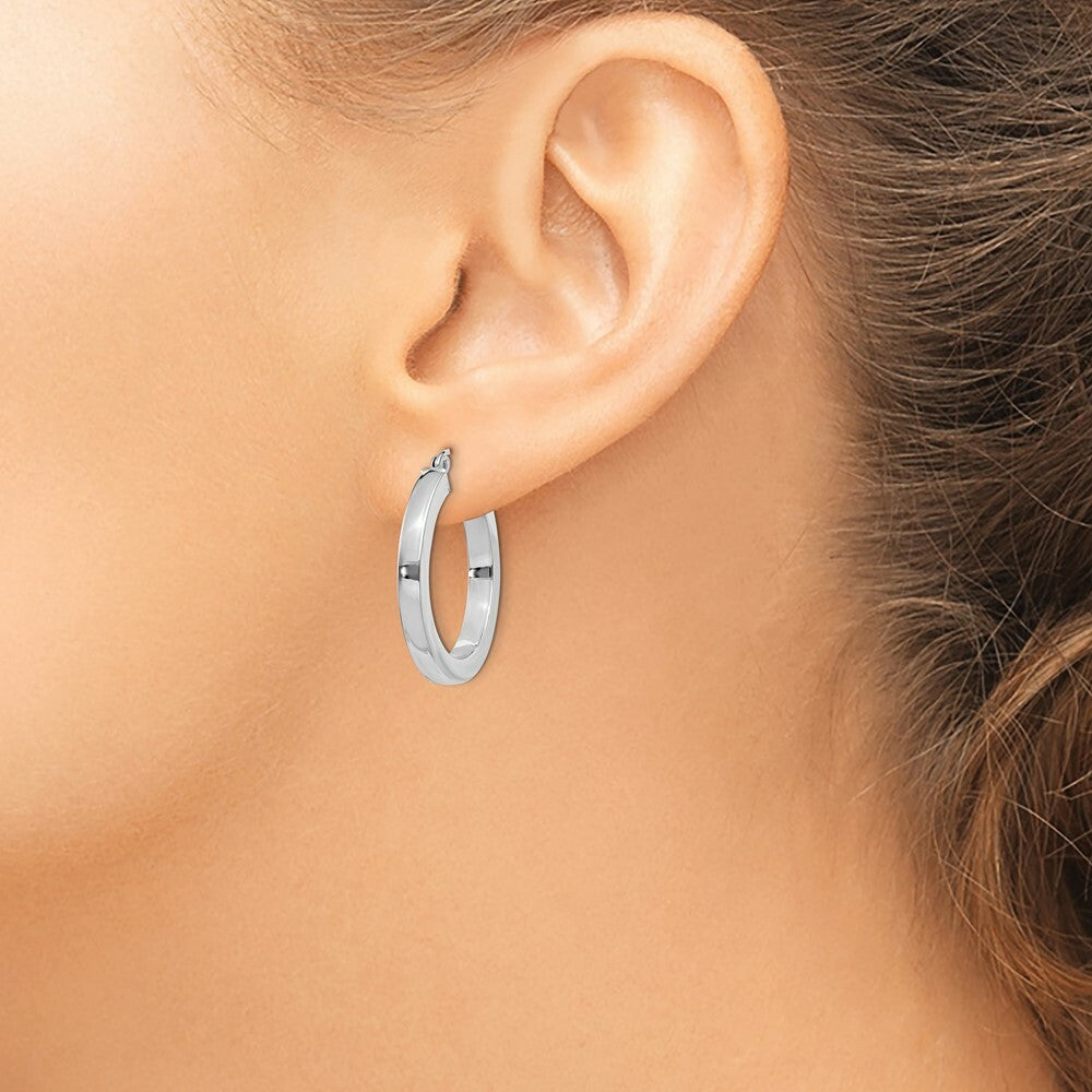 14K White Gold 3mm Polished Square Tube Hoop Earrings  3mm width