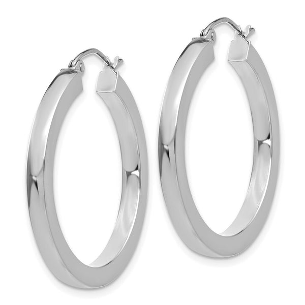 14K White Gold 3mm Polished Square Tube Hoop Earrings  3mm width