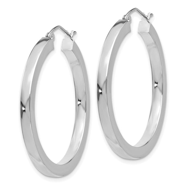 14K White Gold 3mm Polished Square Tube Hoop Earrings  3mm width