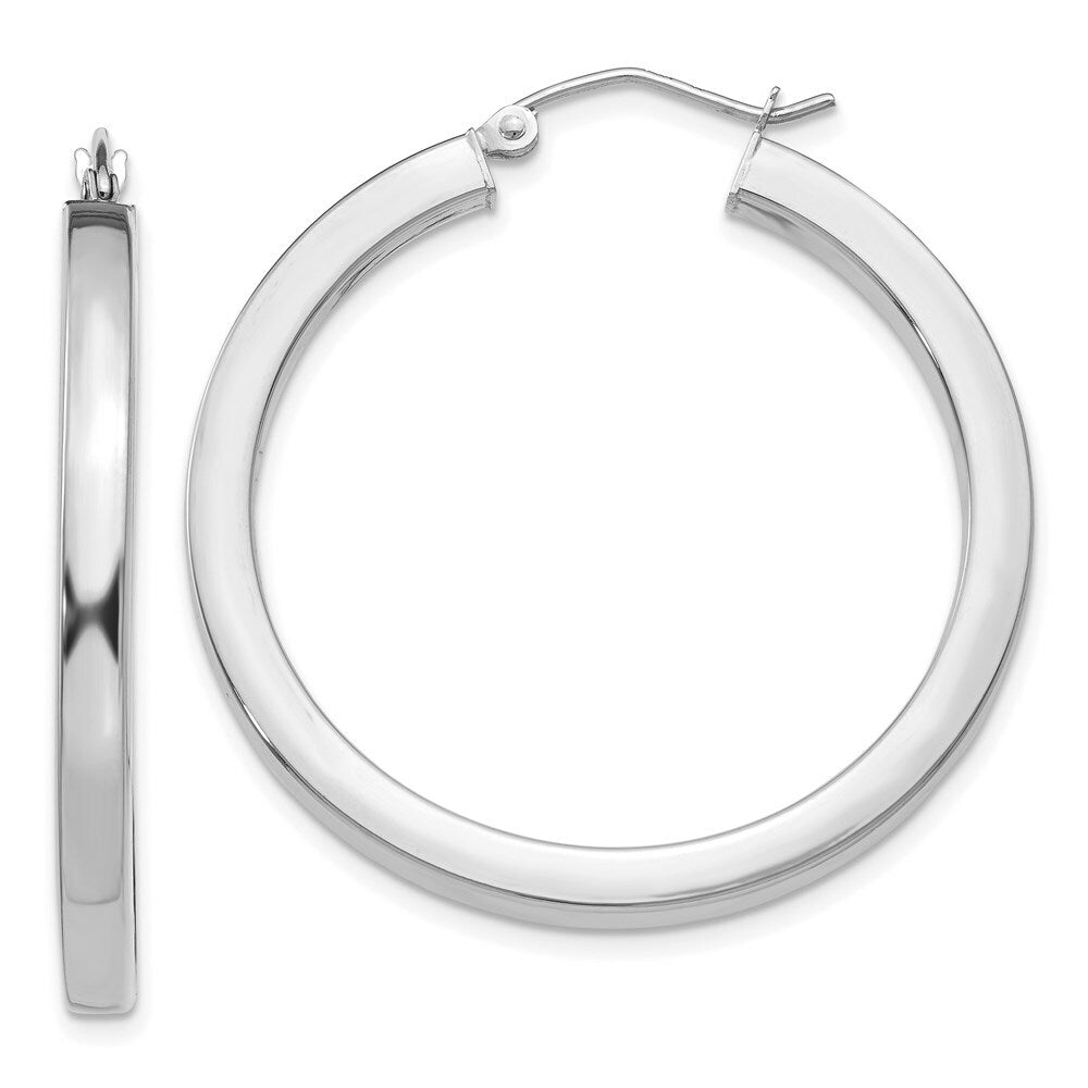 14K White Gold 3mm Polished Square Tube Hoop Earrings  3mm width