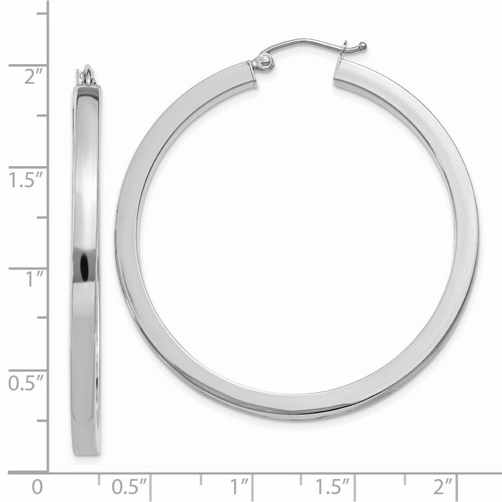 14K White Gold 3mm Polished Square Tube Hoop Earrings  3mm width