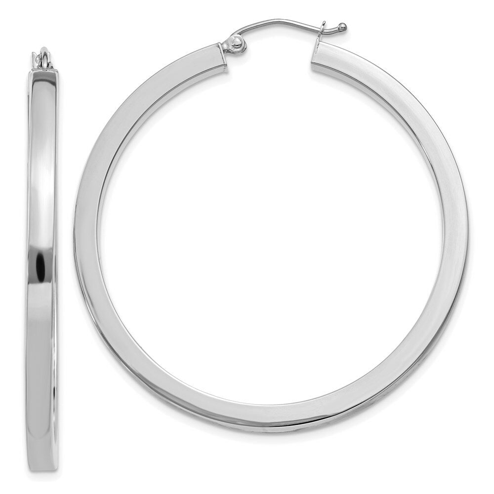 14K White Gold 3mm Polished Square Tube Hoop Earrings  3mm width