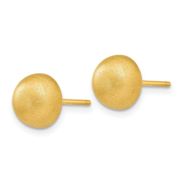14K Yellow Gold Hollow Satin 8mm Half Ball Post Earrings  8mm width