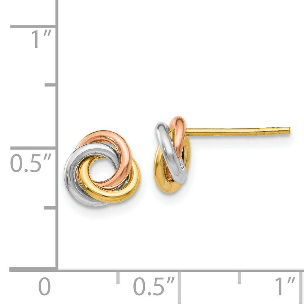 14K Tri-Color Gold Twisted Knot Post Earrings