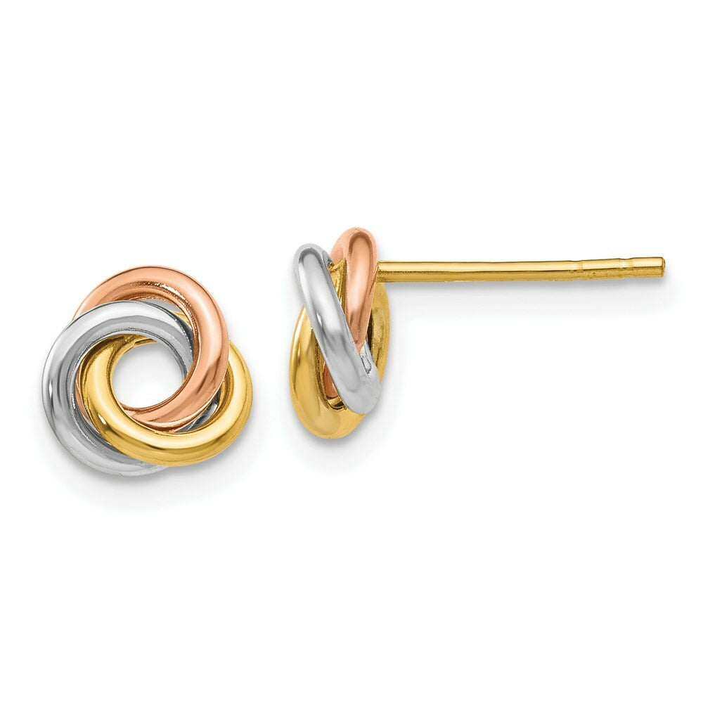 14K Tri-Color Gold Twisted Knot Post Earrings