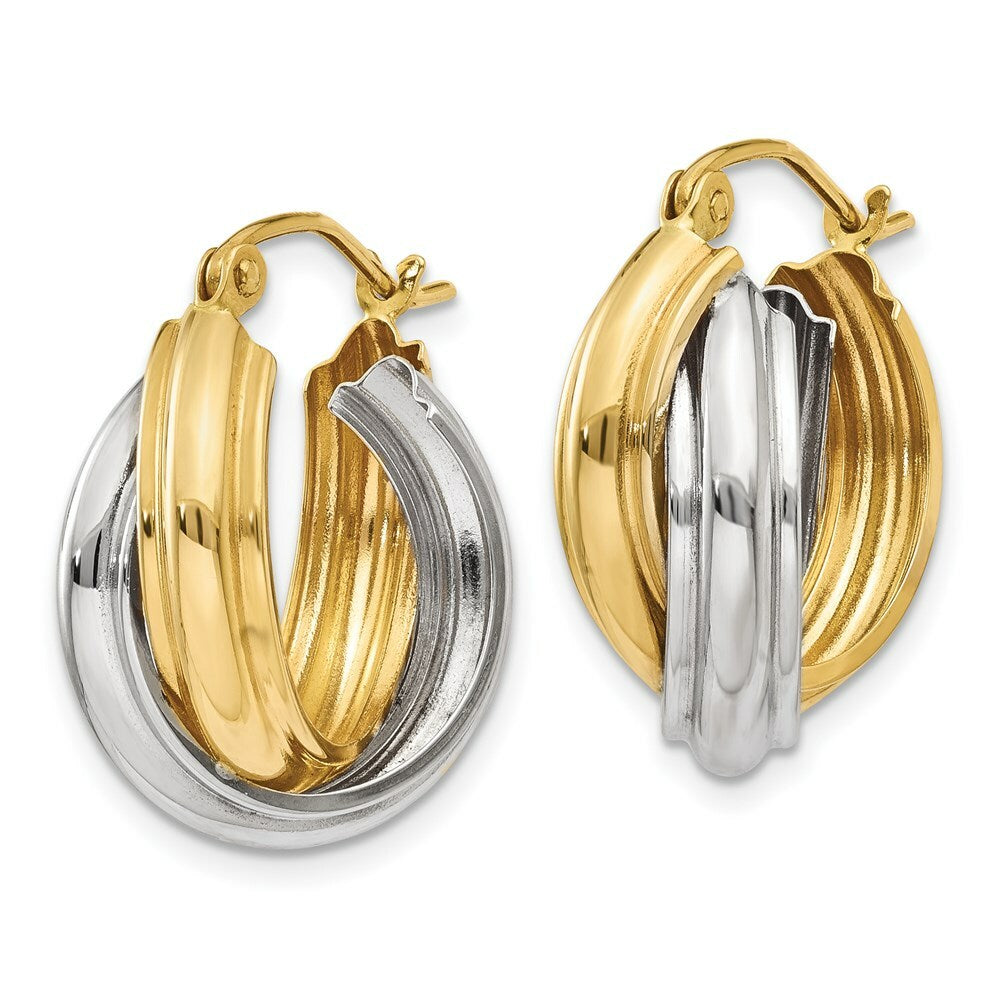 14K Two-tone Gold Polished Double Hoop Earrings  8mm width