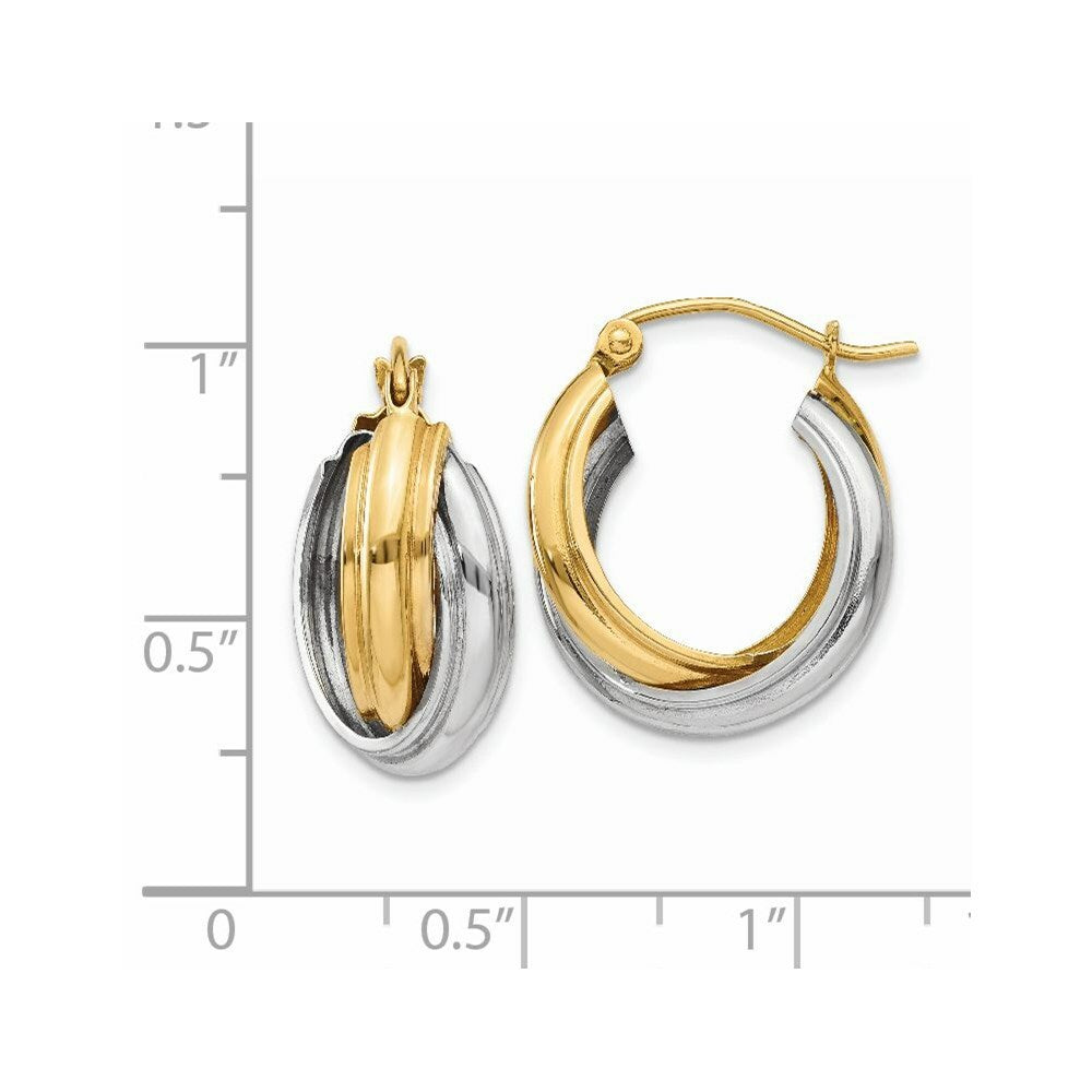 14K Two-tone Gold Polished Double Hoop Earrings  8mm width