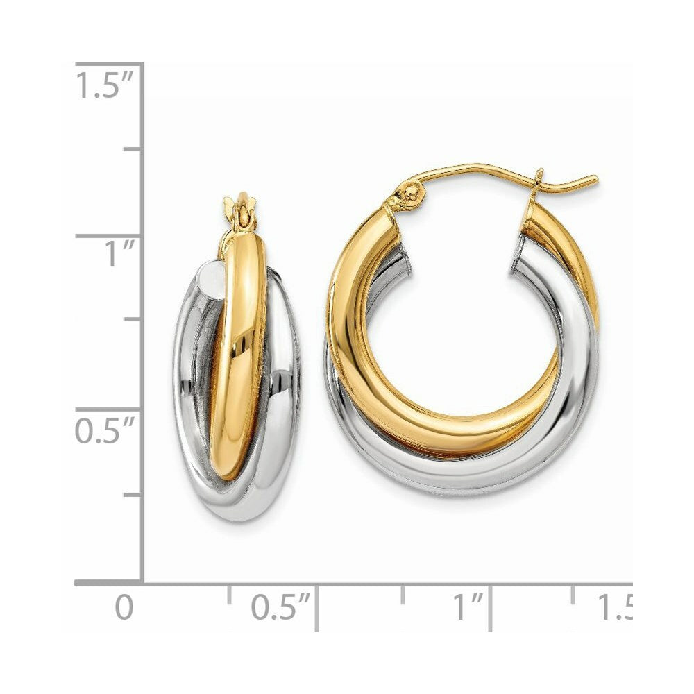 14K Two-tone Gold Polished Double Tube Hoop Earrings  7mm width