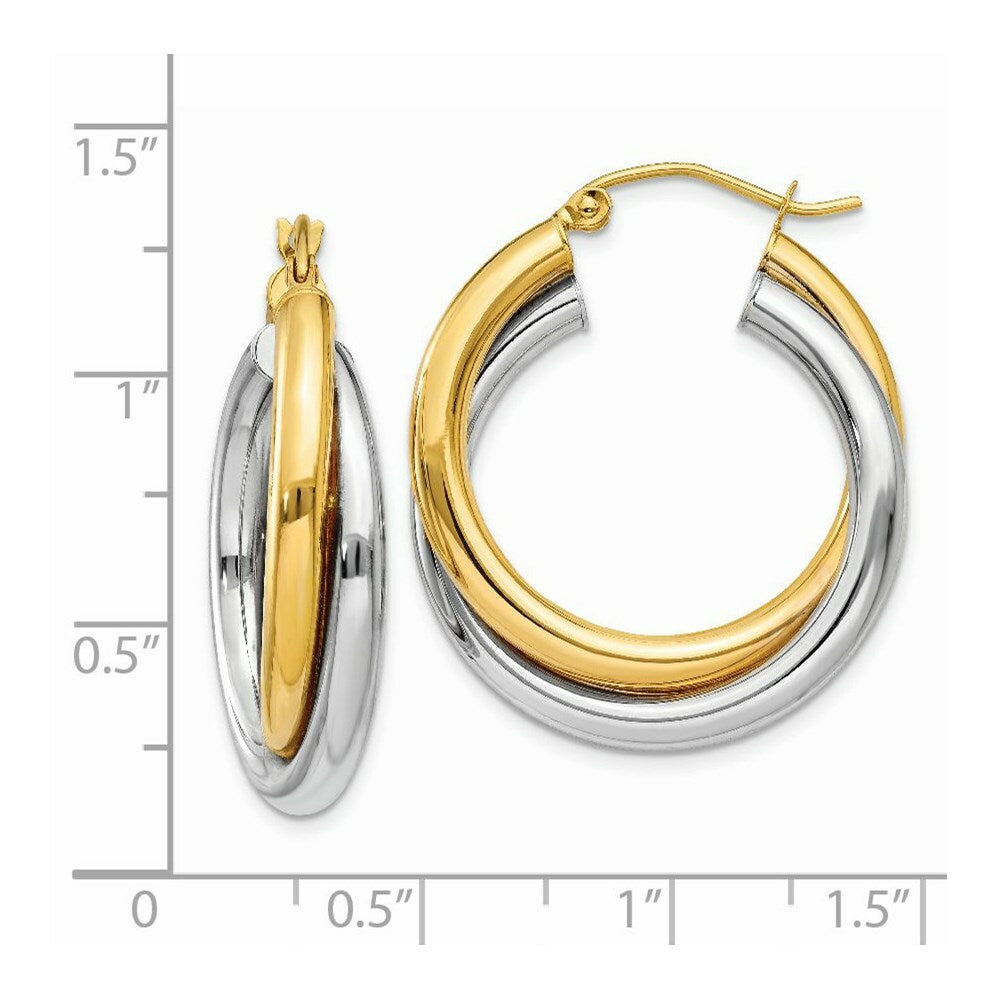 14K Yellow Gold Double Hoop Earrings  6mm width