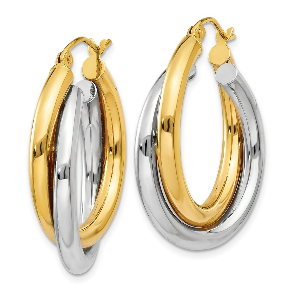 14K Yellow Gold Double Hoop Earrings  6mm width