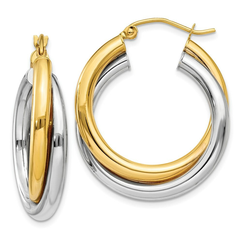 14K Yellow Gold Double Hoop Earrings  6mm width