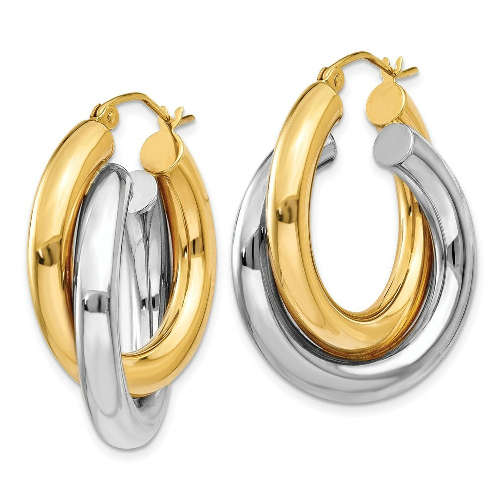 14K Two-tone Gold Polished Double Tube Hoop Earrings  8mm width