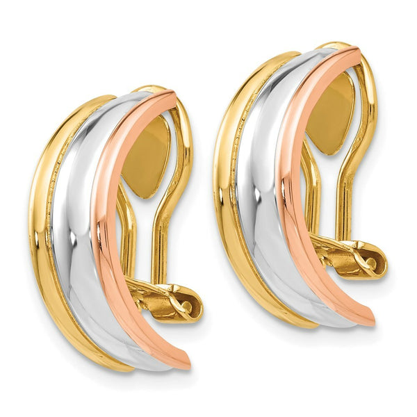 14K Yellow Gold Tri-color Gold Non-Pierced Clip Earrings